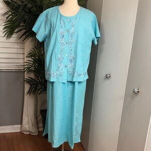 Jeevan Light Blue Maxi Dress – Classic Short-Sleeve Set with  embroidery.